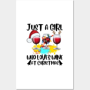 Just a Girl who loves wine at Christmas funny girl Christmas Spirits Wine T-Shirt, Funny Xmas gifts for Wine Lover. Posters and Art